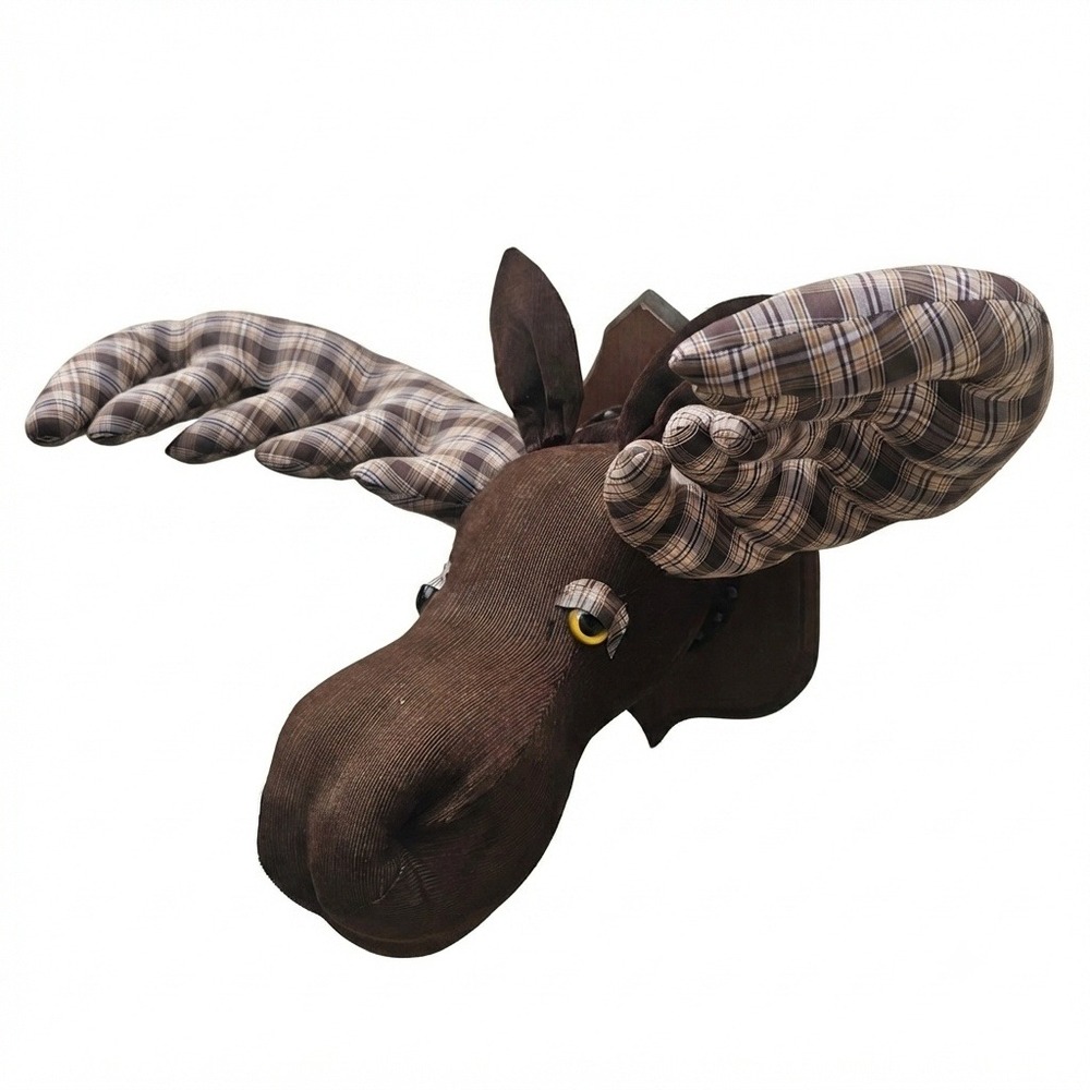 70s The Moose Factory Wall Mount Fabric Faux Taxidermy Moose Head Original Tags